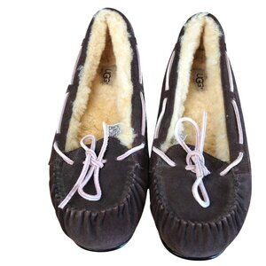 UGG Sheepskin Dakota Moccasin Slippers‎ Womens Size 10 Brown/Pink Slip-On